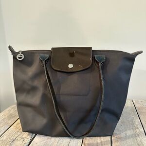 Longchamp Le Pliage Nylon City Shoulder Bag Chocolate Brown with Patent Leather